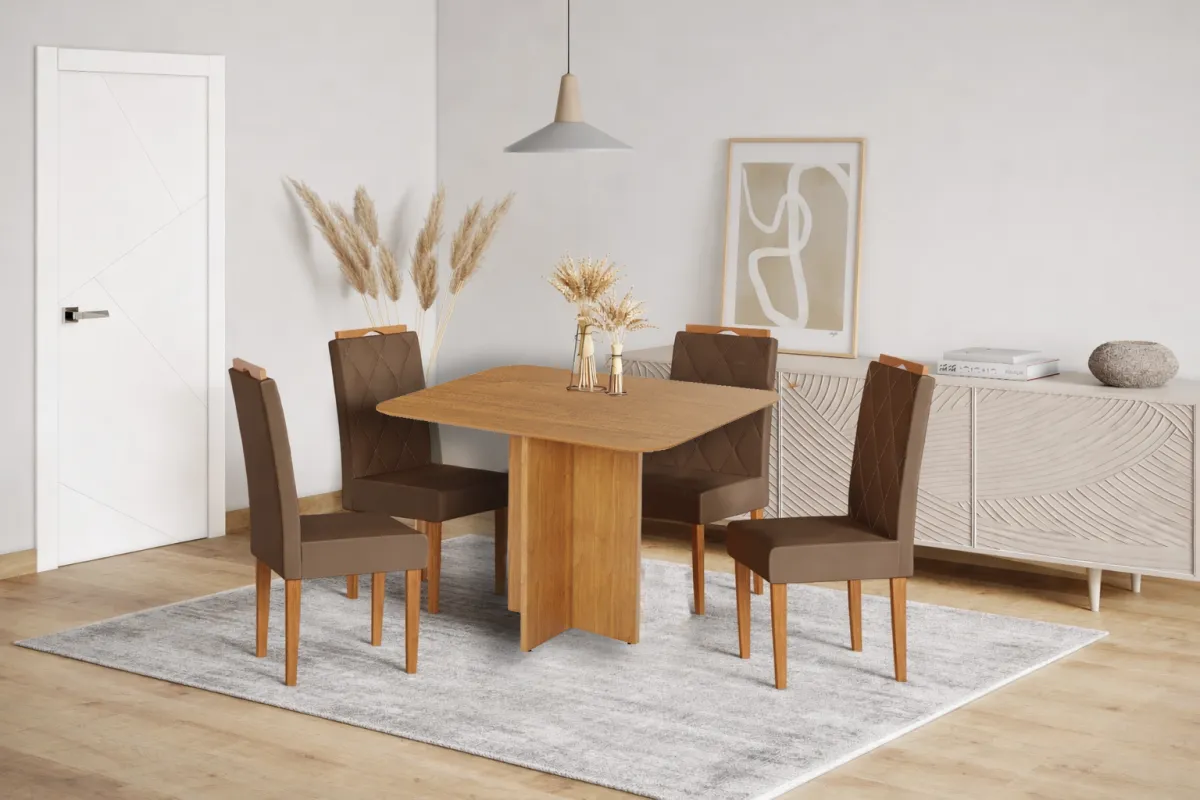 Juego de comedor Robusta con4 sillas diamante tela Jolie